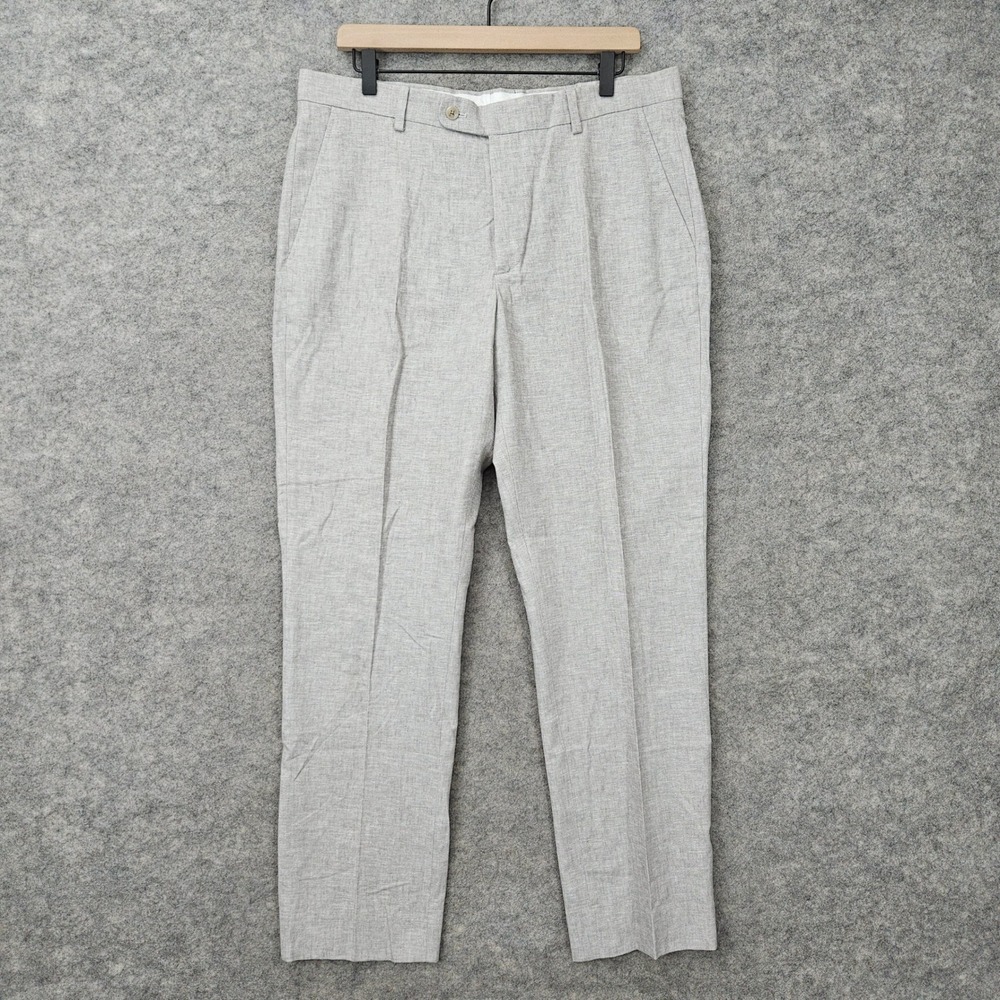 Joseph Abboud Dress Pants Men's 36x30 Light Grey Linen/Cotton Slim Fit Office